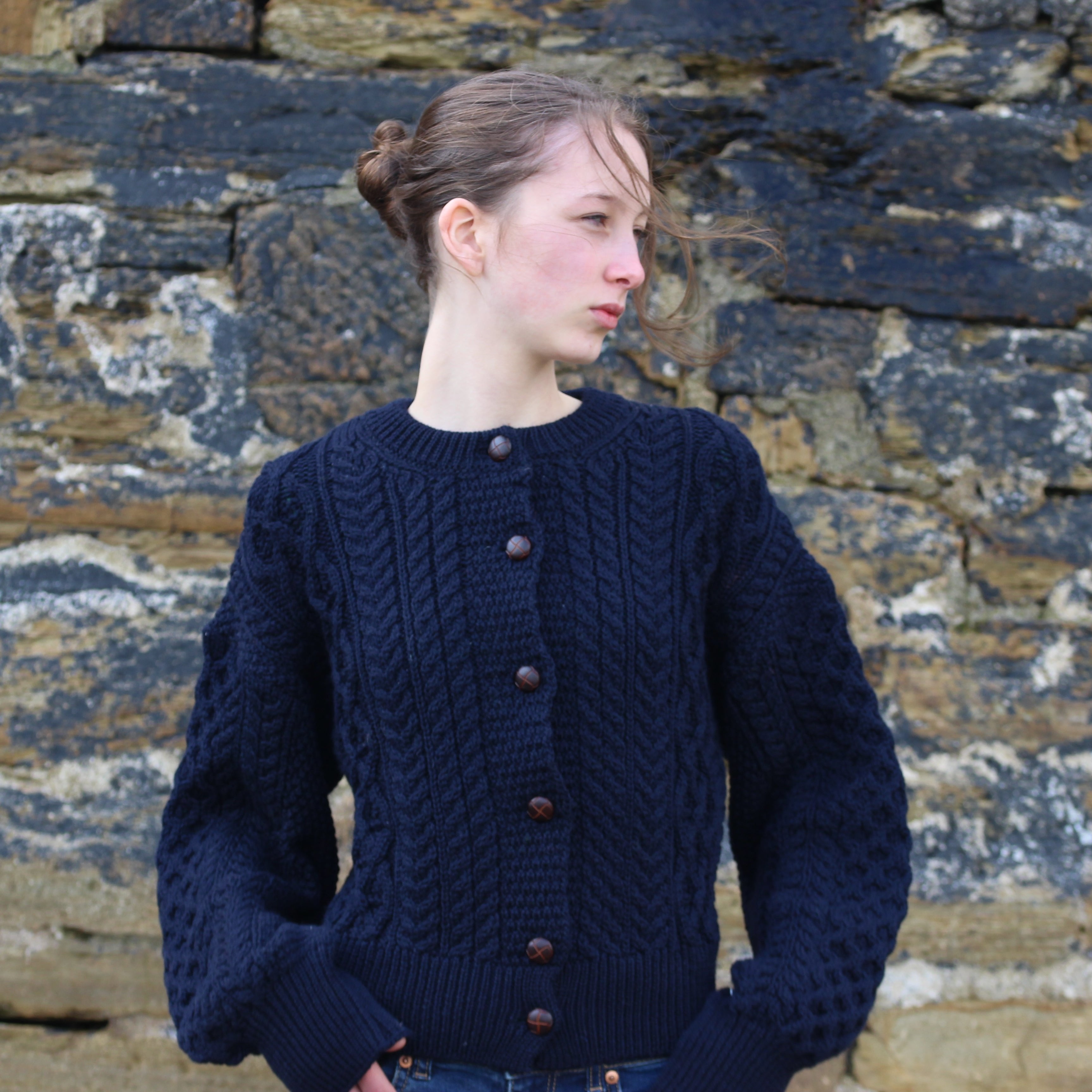 Cropped Aran Cardigan, Navy, IrelandsEye
