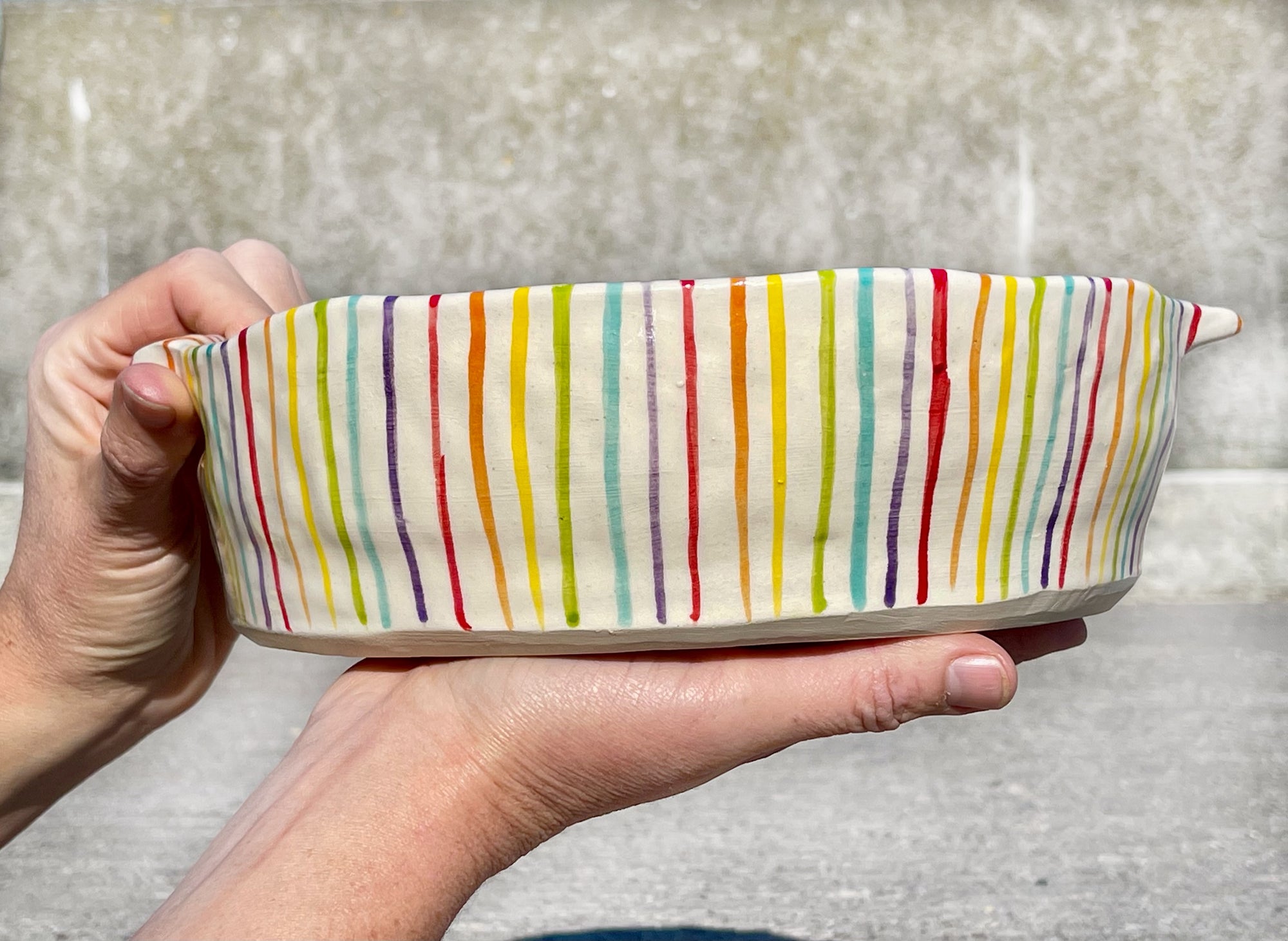 Serving Dish, Rainbow Stripes, Mary Lincoln Handpainted