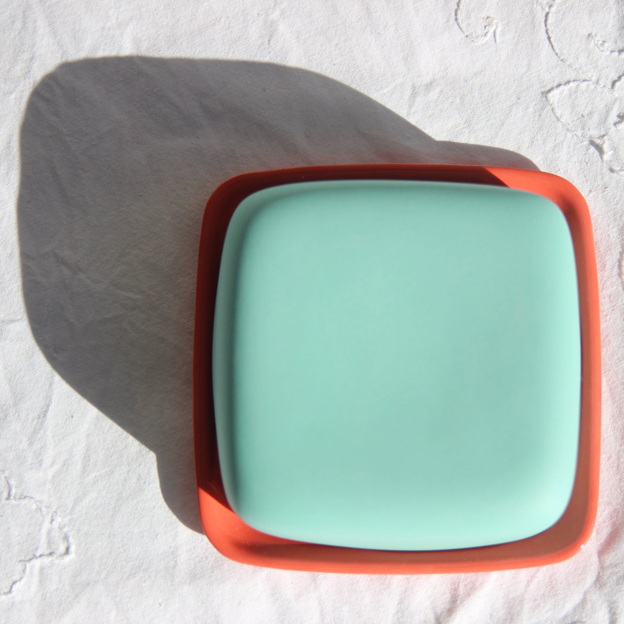 Butter Dish, Green & Coral, Adele Stanley