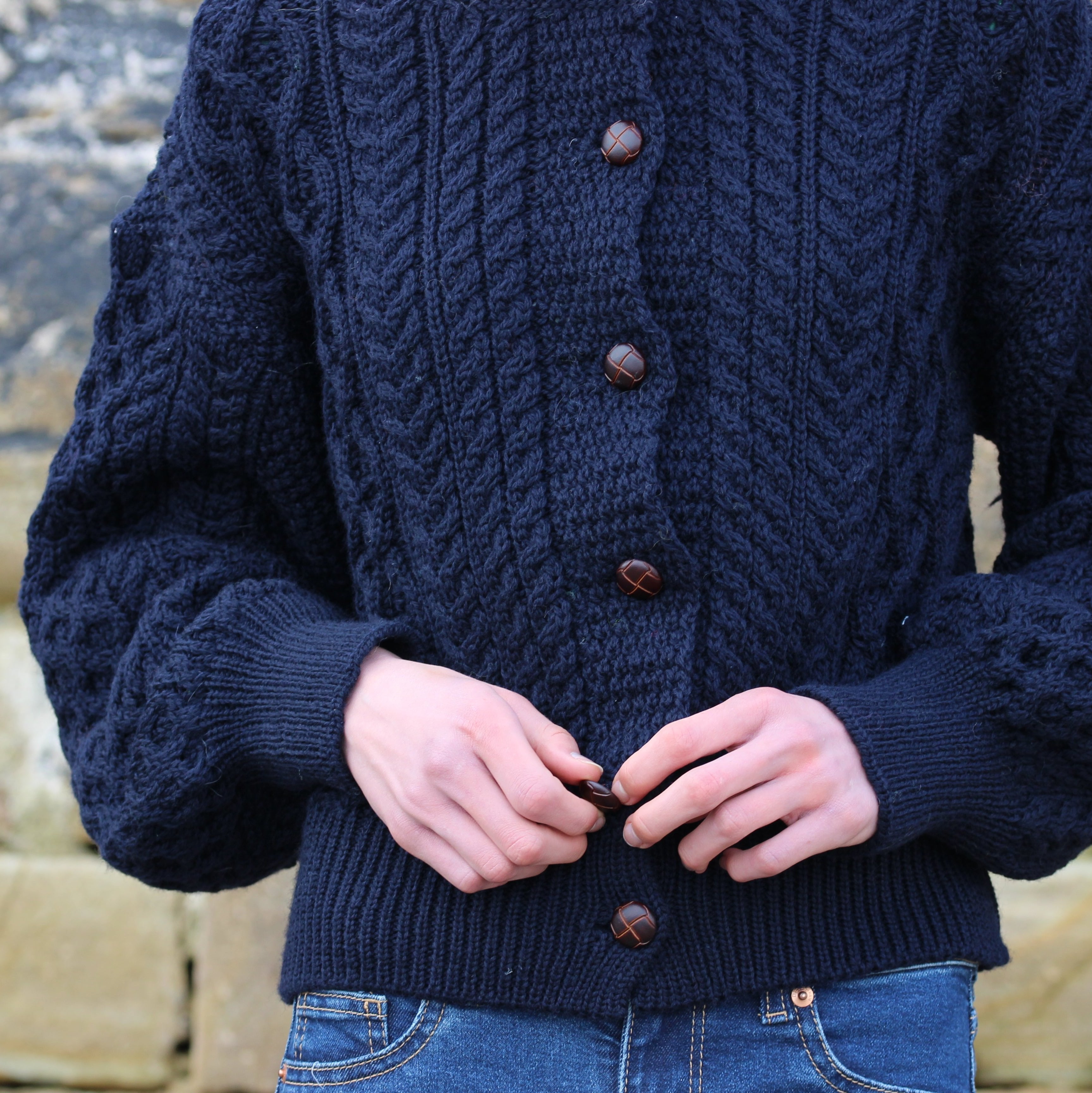 Cropped Aran Cardigan, Navy, IrelandsEye Cropped Aran Cardigan, Navy, IrelandsEye