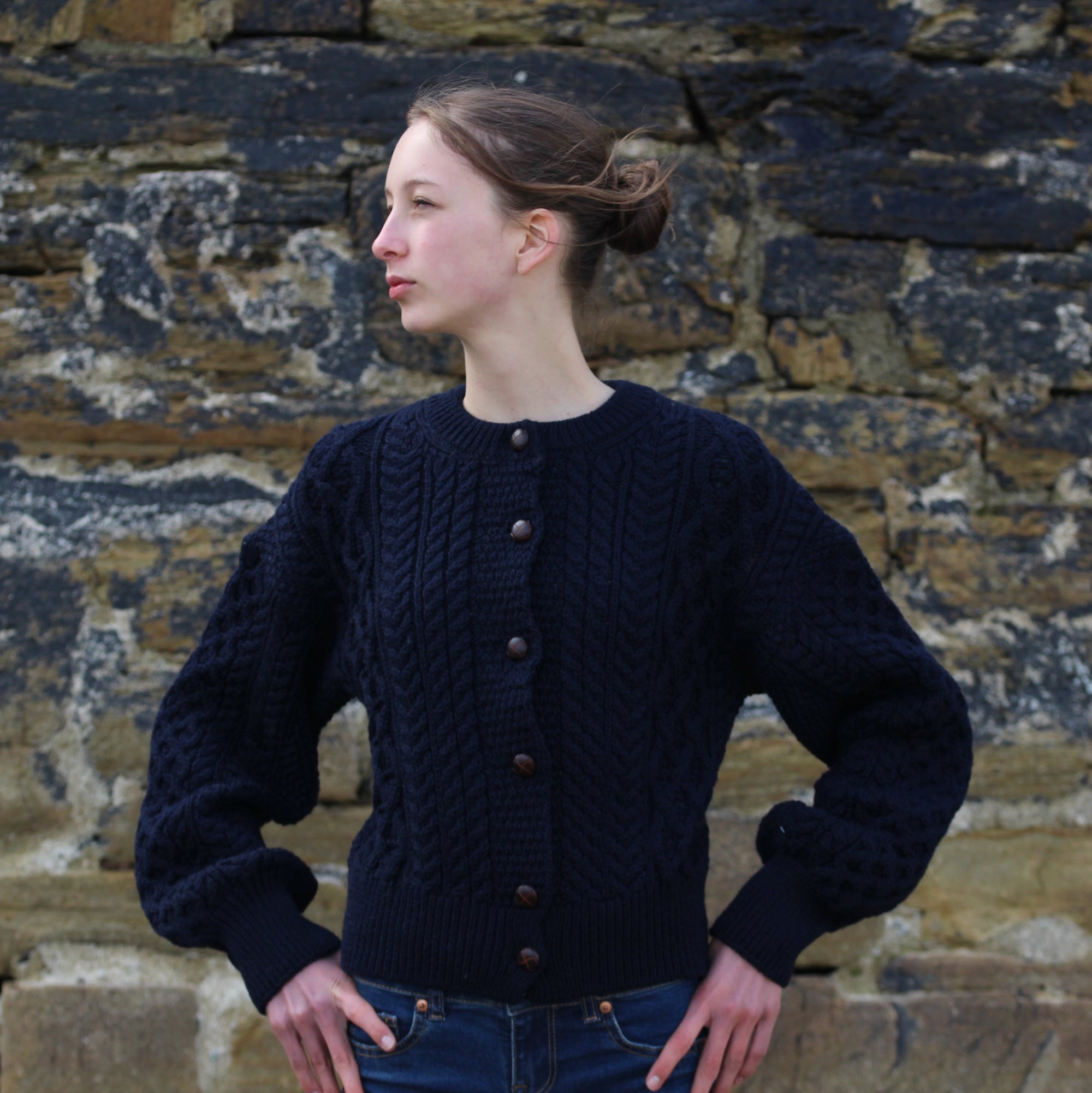 Cropped Aran Cardigan, Navy, IrelandsEye