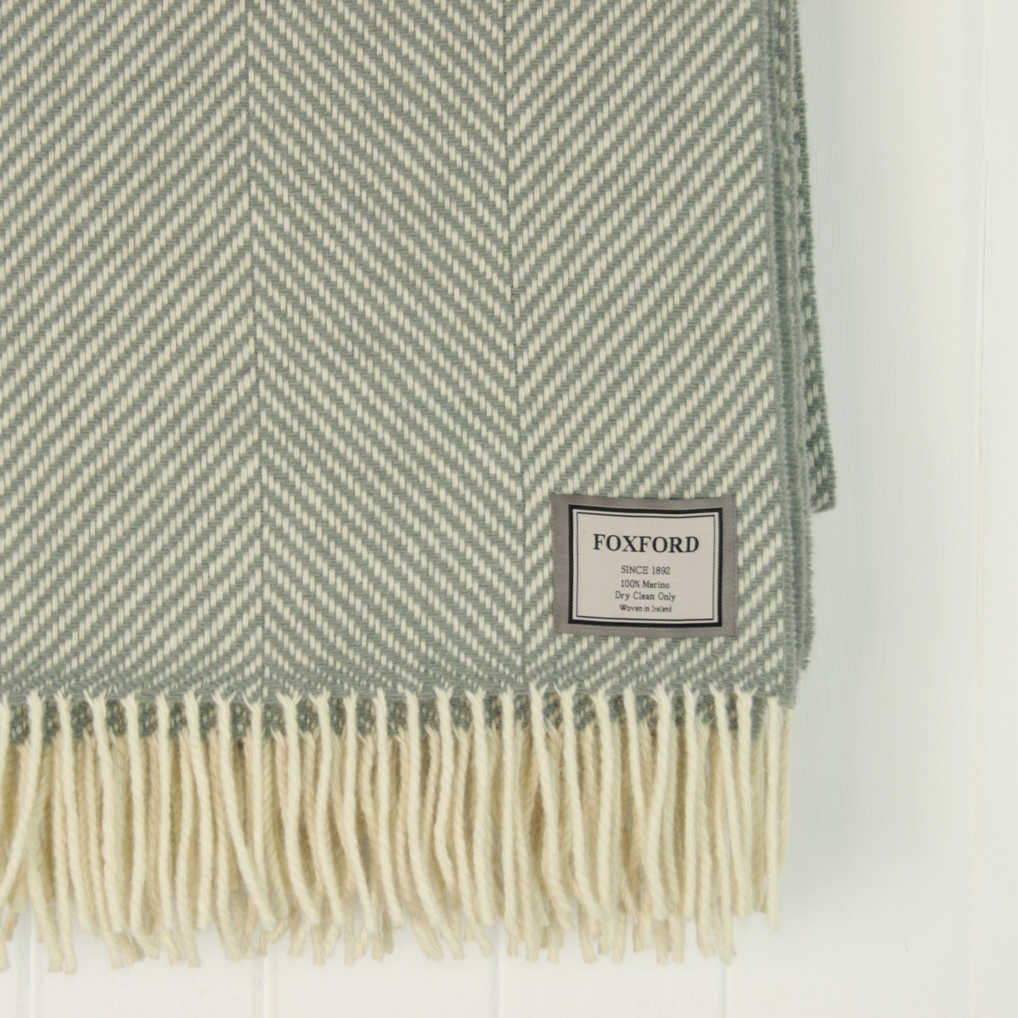 Merino Throw, Aqua Herringbone, Foxford