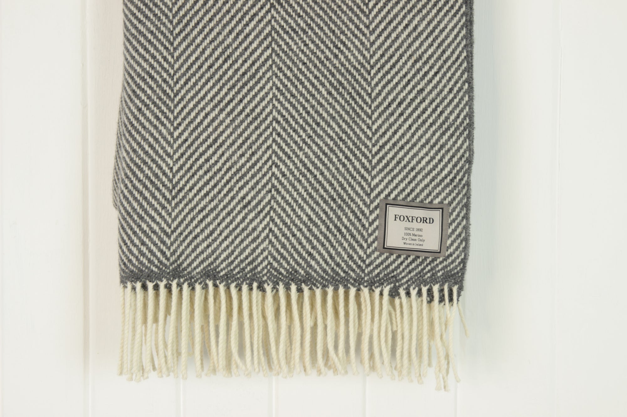 Merino Throw, Charcoal Herringbone, Foxford