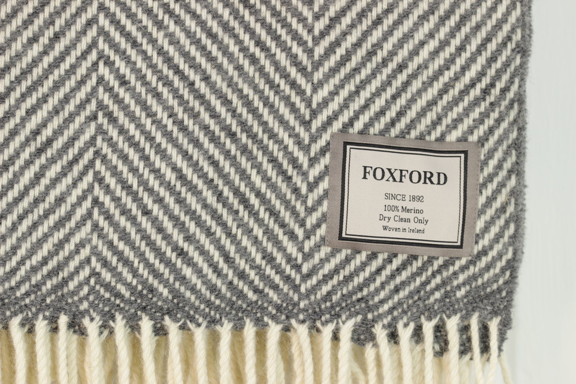 Merino Throw, Charcoal Herringbone, Foxford