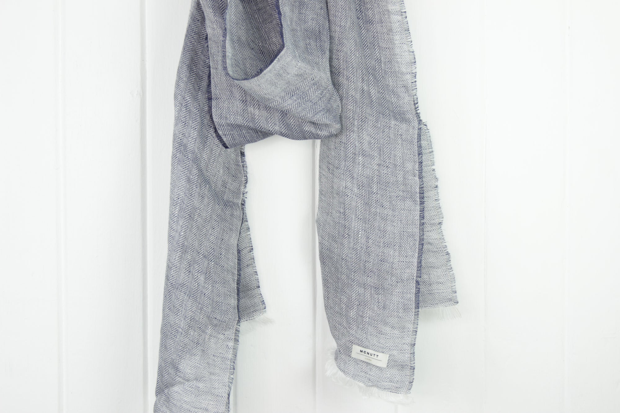 Linen Scarf, Navy Herringbone, McNutt