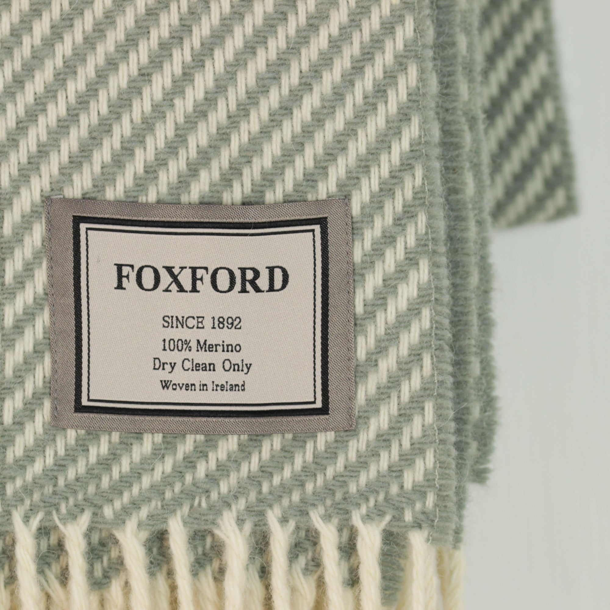 Merino Throw, Aqua Herringbone, Foxford