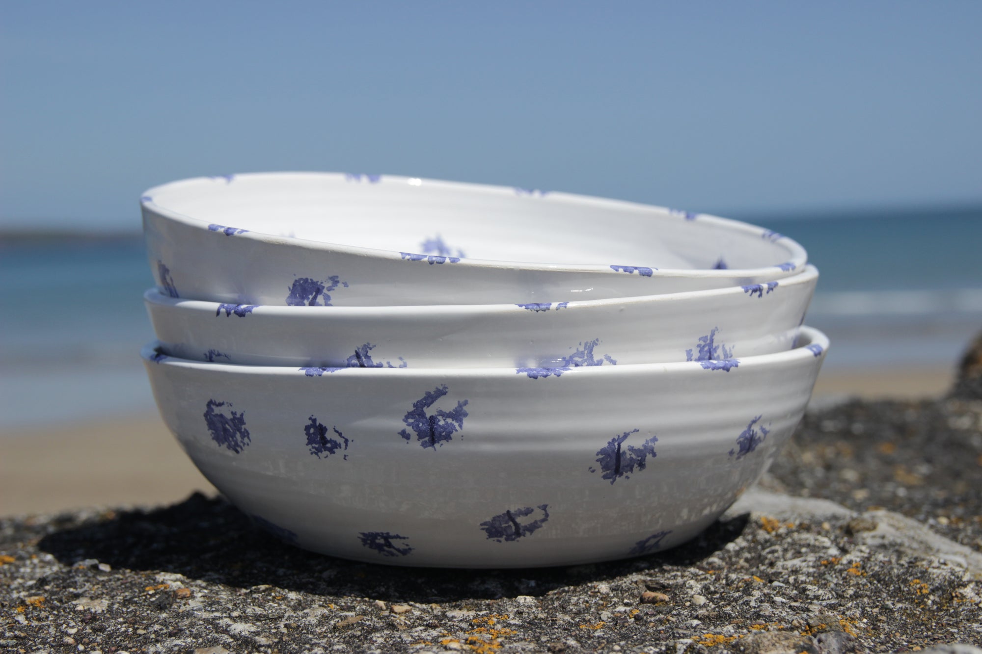 Pasta Bowl, Traditional Blue Sponged, Ardmore Pottery