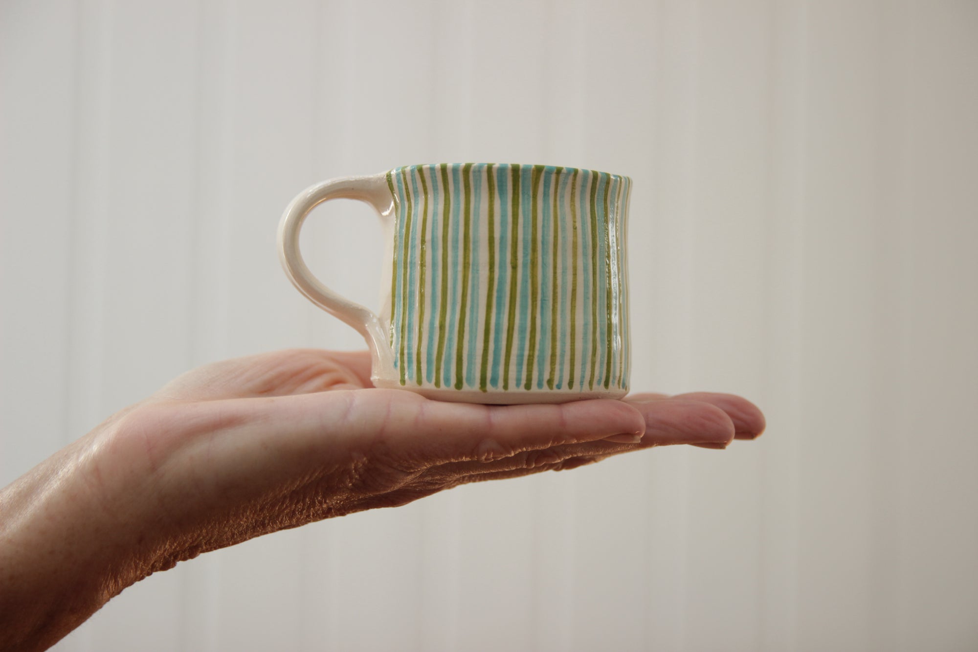Small Cup, Green & Blue Stripes
