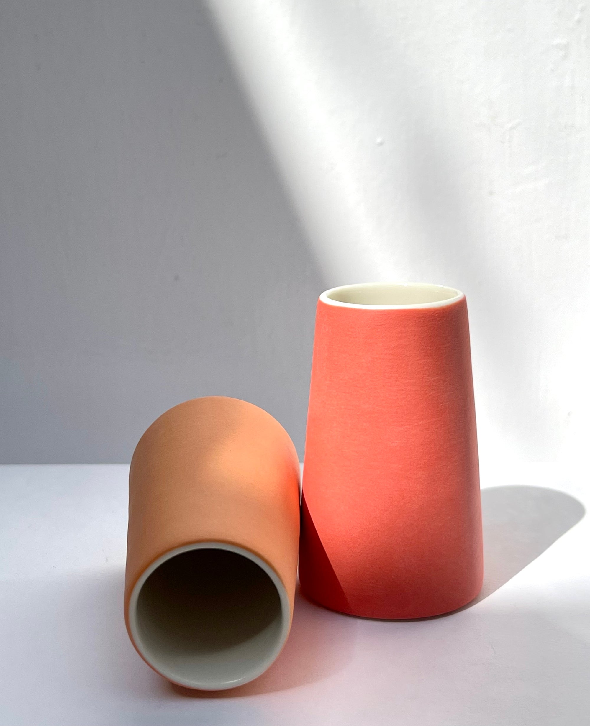 Pair of Mini Vases, in Shades of Coral, Adele Stanley