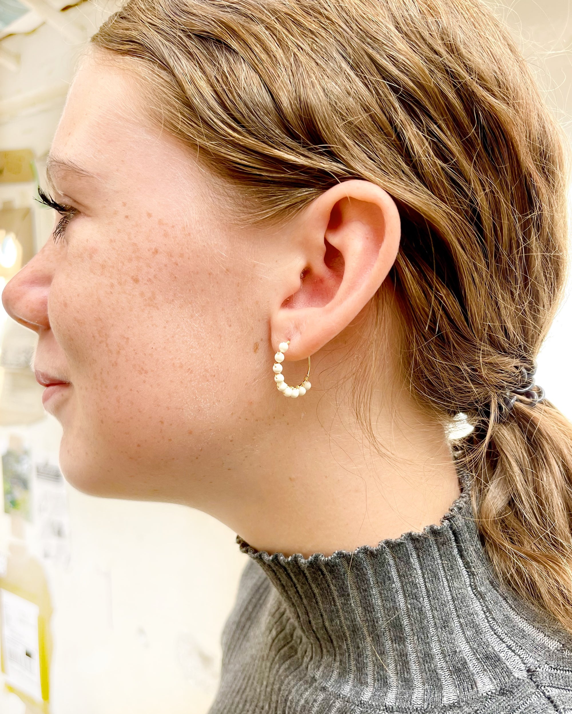 Beaded Mini Hoop Earrings, Vivien Walsh