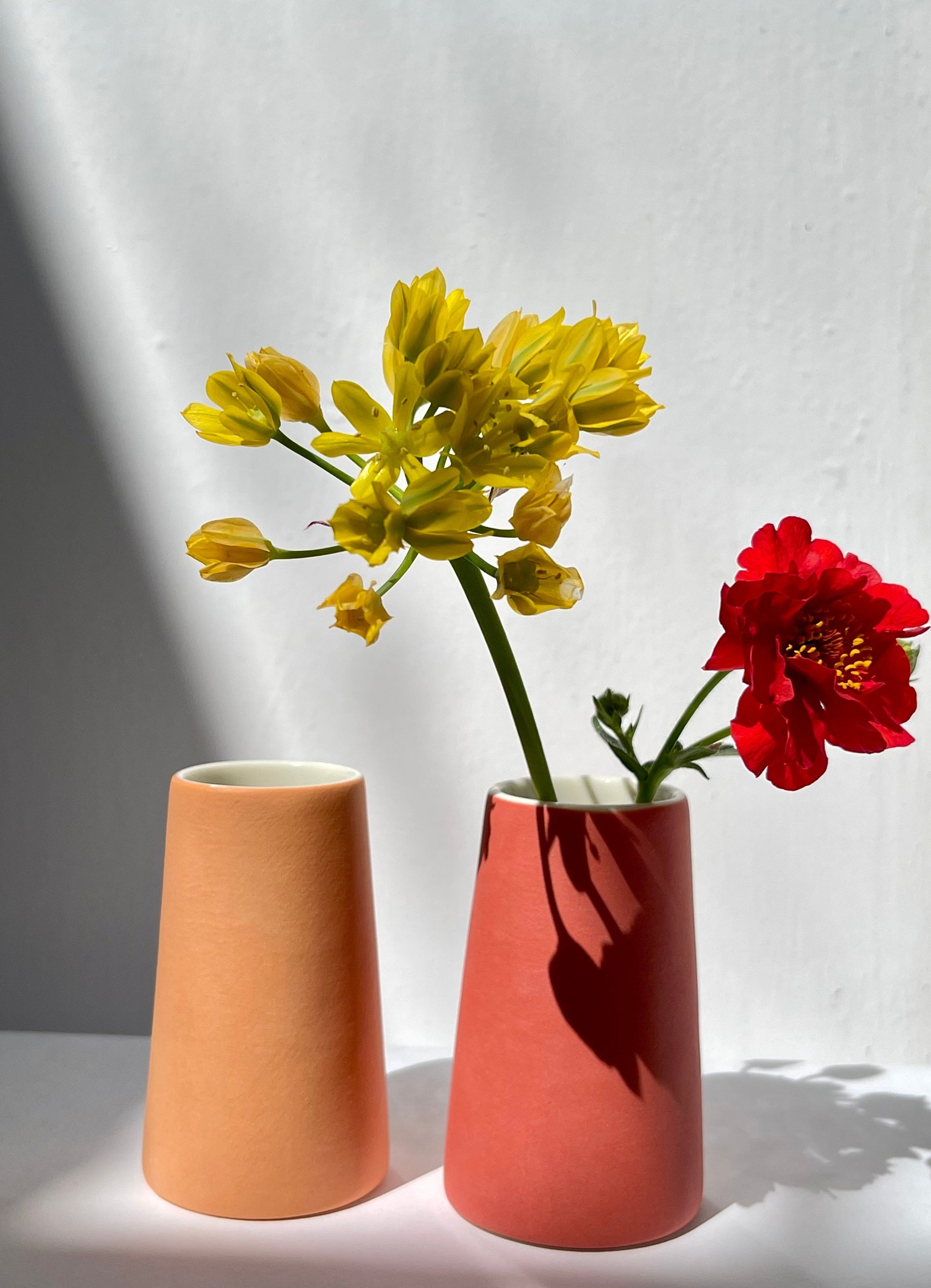 Pair of Mini Vases, in Shades of Coral, Adele Stanley