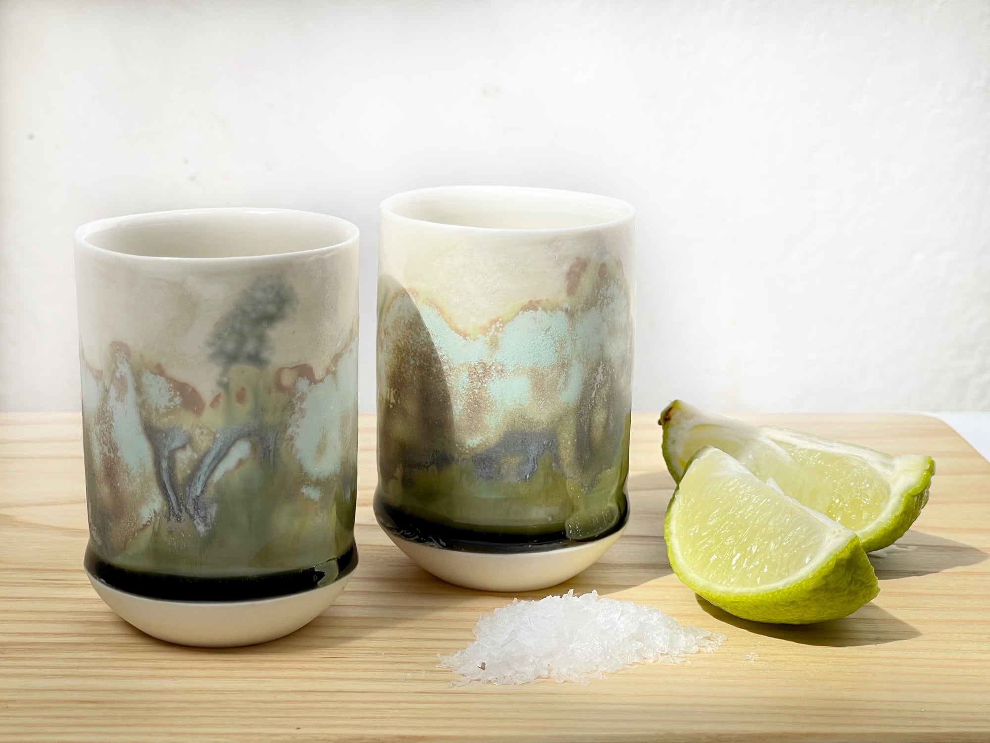 Pair of porcelain shot glasses, Iona Ceramics