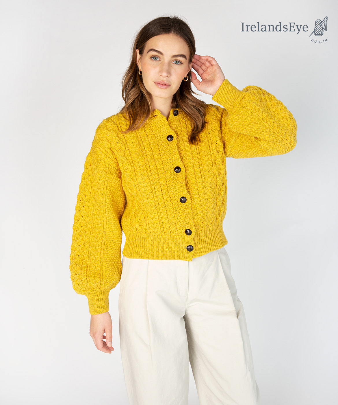 IrelandsEye Knitwear 'Sunflower' Cropped Aran Cardigan
